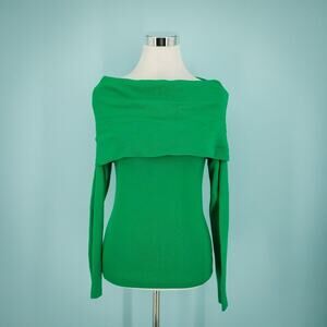 Ett Twa Anthropologie Size Small S Cecily Green Fold Off the Shoulder Sweater